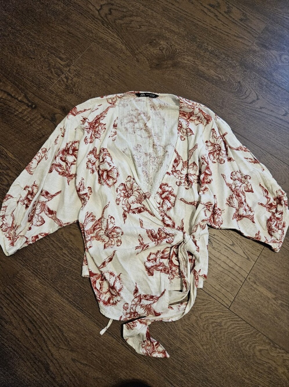 Zara Cream Blouse with Red Floral Print